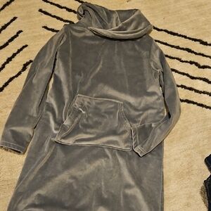 Softies Cozy Gray Velvet Pullover Dress with Cowl Neck